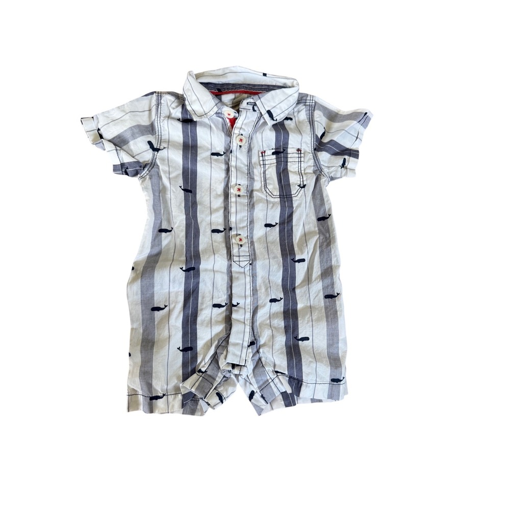 Hatley Baby Boys Whale Stripe Short Sleeve Romper Blue White 3-6 Months